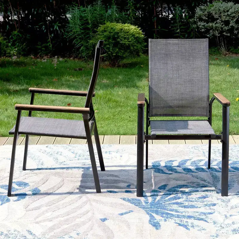 Ensemble de salle à manger extérieur 7 pièces avec table à lattes métalliques et trou pour parasol de 1,57 po et chaises en aluminium – Captiva Designs : Ensemble de patio résistant aux intempéries
