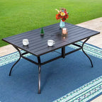 Ensemble de salle à manger extérieur 7 pièces avec table à lattes métalliques et trou pour parasol de 1,57 po et chaises en aluminium – Captiva Designs : Ensemble de patio résistant aux intempéries