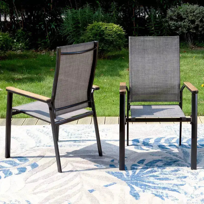 Ensemble de salle à manger extérieur 7 pièces avec table à lattes métalliques et trou pour parasol de 1,57 po et chaises en aluminium – Captiva Designs : Ensemble de patio résistant aux intempéries