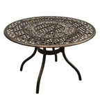 Ensemble de salle à manger extérieur 5 pièces avec table ronde de 48 pouces et 4 chaises en aluminium à treillis maillé traditionnel orné – Bronze – Oakland Living