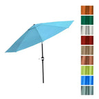 Alaterre Furniture 8pc Outdoor Patio Dining Set, Okemo Table with 10' Auto Tilt Umbrella Blue