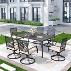 7pc Patio Dining Set with Rectangle Table with 1.57" Umbrella Hole & Padded Cushioned 360 Swivel Arm Chairs - Captiva Designs
