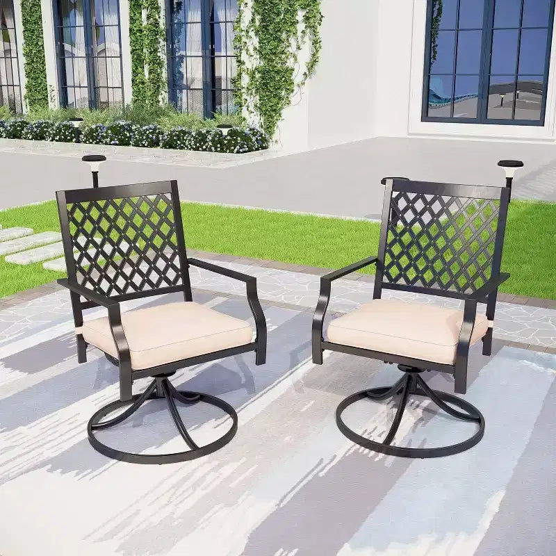 Ensemble de salle à manger de patio 7 pièces avec table rectangulaire avec trou pour parasol de 4 cm et fauteuils rembourrés pivotants à 360° - Captiva Designs