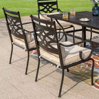 7pc Outdoor Dining Set with Chairs with Seat & Back Cushions & Metal Table with Umbrella Hole