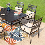 7pc Outdoor Dining Set with Chairs with Seat & Back Cushions & Metal Table with Umbrella Hole