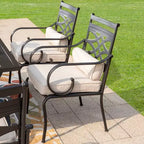 7pc Outdoor Dining Set with Chairs with Seat & Back Cushions & Metal Table with Umbrella Hole