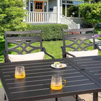 7pc Outdoor Dining Set with Chairs with Seat & Back Cushions & Metal Table with Umbrella Hole