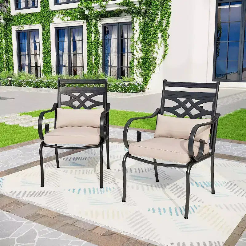 Ensemble de salle à manger extérieur 7 pièces avec 2 chaises pivotantes et table en similibois avec trou pour parasol - Captiva Designs : Meubles de patio résistants aux intempéries