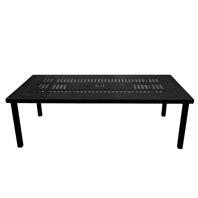 Ensemble de salle à manger d'extérieur rectangulaire moderne Oakland Living de 95 pouces en aluminium avec maillage en treillis, 8 chaises à accoudoirs, noir