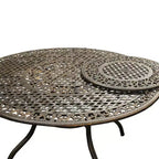 Ensemble de salle à manger d'extérieur 7 pièces avec table ronde de 150 cm en aluminium à treillis maillé de style traditionnel orné et contemporain - Bronze - Oakland Living