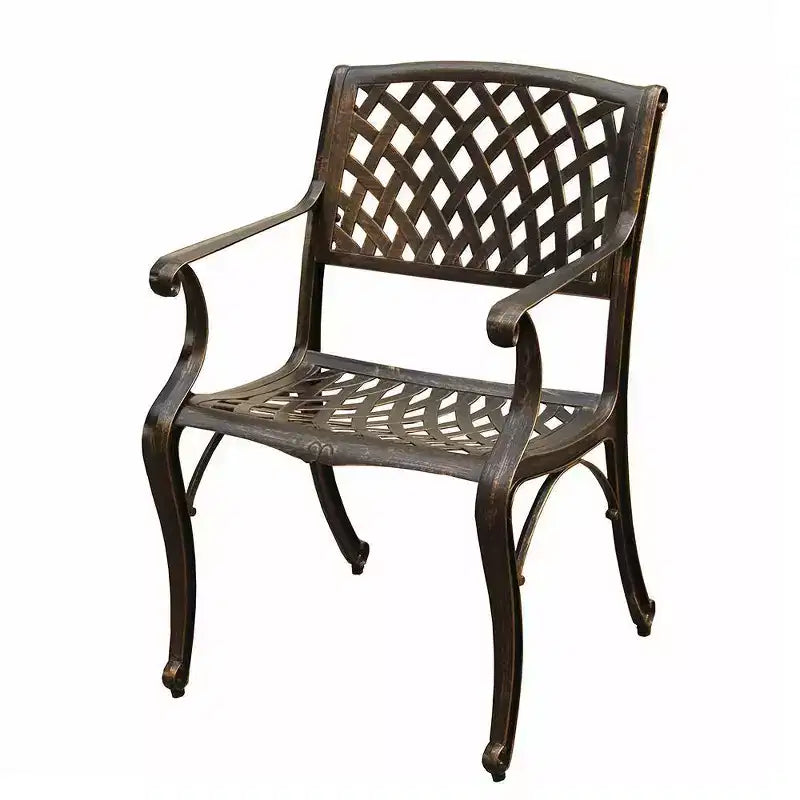 Ensemble de salle à manger d'extérieur 7 pièces avec table ronde de 150 cm en aluminium à treillis maillé de style traditionnel orné et contemporain - Bronze - Oakland Living