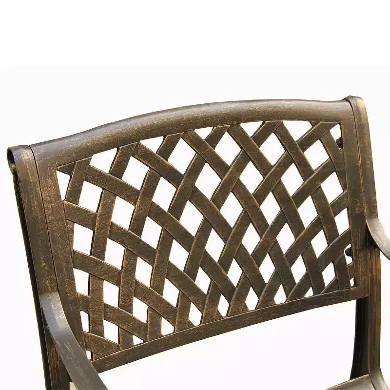 Ensemble de salle à manger d'extérieur 7 pièces avec table ronde de 150 cm en aluminium à treillis maillé de style traditionnel orné et contemporain - Bronze - Oakland Living