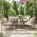 Greemotion 5pc Lyon 3-in-1 Outdoor Convertible Patio Dining Set with Arm Chairs Brown: Modern Aluminum & Teak Table, UV-Resistant