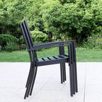 5pc Outdoor Dining Set with Stackable Chairs & Round Metal Table - Black - Captiva Designs: Weather-Resistant Patio Set