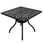Ensemble d'extérieur 5 pièces avec table carrée en aluminium noir en maille ornée moderne de 37 po avec chaises à damier - Oakland Living