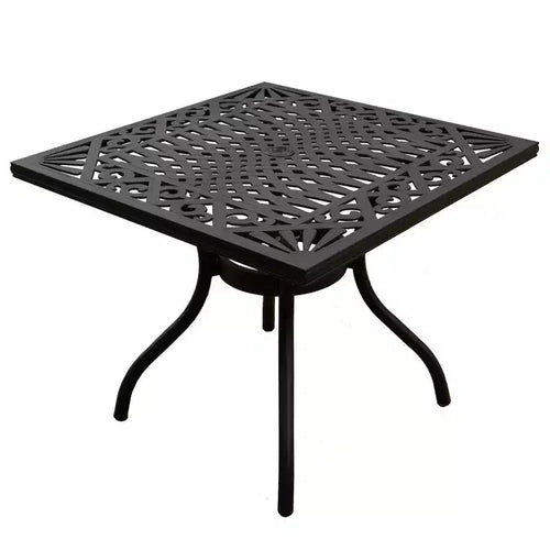 Set da esterno 5 pezzi con tavolo quadrato in alluminio nero a maglie da 37" stile moderno e sedie con motivo a scacchi - Oakland Living