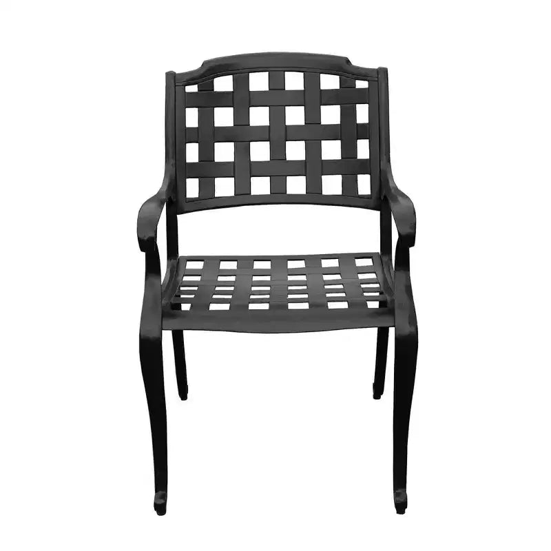 Ensemble d'extérieur 5 pièces avec table carrée en aluminium noir en maille ornée moderne de 37 po avec chaises à damier - Oakland Living