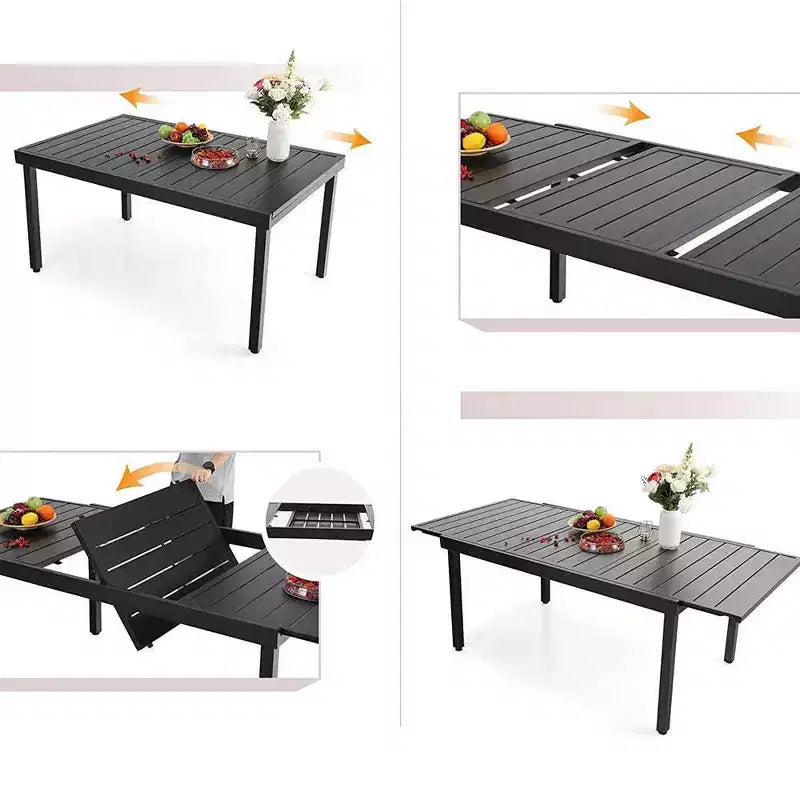 Ensemble de salle à manger d'extérieur 9 pièces avec table extensible en acier et chaises rembourrées - Captiva Designs : Mobilier d'extérieur résistant aux intempéries