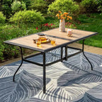 Ensemble de salle à manger d'extérieur 7 pièces Captiva Designs, table en faux bois et acier avec trou pour parasol et chaises à bras en textilène
