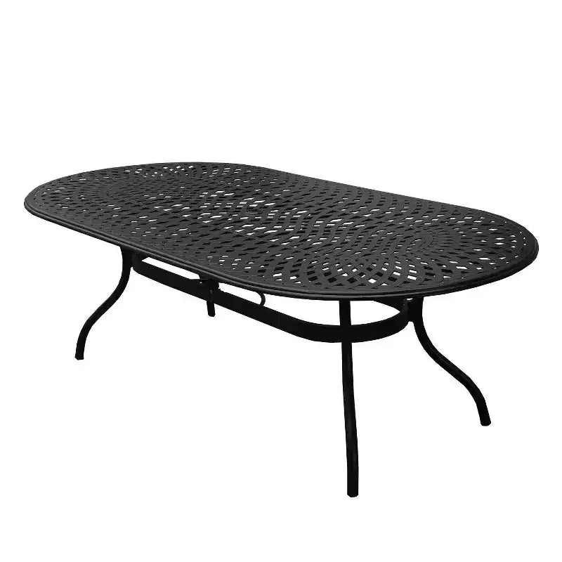 Ensemble de salle à manger d'extérieur 9 pièces avec table ovale moderne en treillis d'aluminium de 95 pouces et fauteuils Checker - Oakland Living