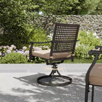 Ensemble repas d'extérieur 7 pièces avec chaises pivotantes et table en similibois/métal avec trou pour parasol - Captiva Designs : structure en acier thermolaqué