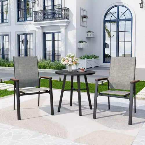 3pc Patio Dining Set with Small Round Steel Table & Sling Chairs - Captiva Designs: Outdoor Furniture for Balcony or Deck