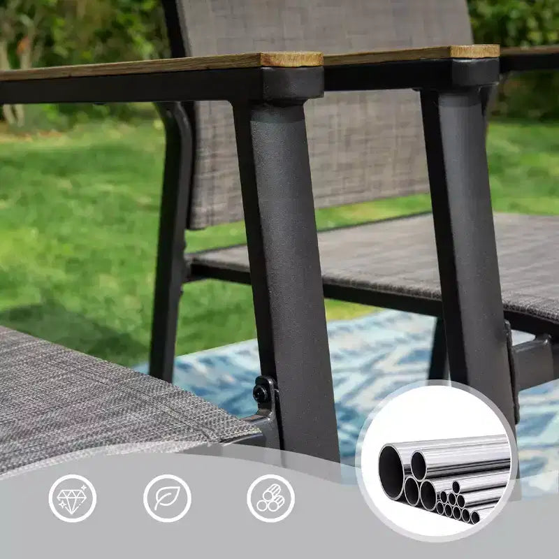 Ensemble de repas 3 pièces pour patio avec petite table ronde en acier et chaises en toile – Captiva Designs : Mobilier d'extérieur pour balcon ou terrasse