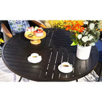 5pc Outdoor Dining Set with Wicker Chairs with Cushions & Round Metal Table with Umbrella Hole - Blue - Captiva Designs