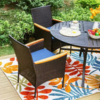 5pc Outdoor Dining Set with Wicker Chairs with Cushions & Round Metal Table with Umbrella Hole - Blue - Captiva Designs