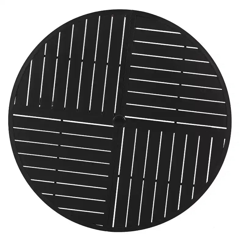 Ensemble de salle à manger 5 pièces pour terrasse avec table ronde et chaises à accoudoirs en acier à dossier rayé - Noir - Captiva Designs : Résistant aux intempéries, Non-extensible
