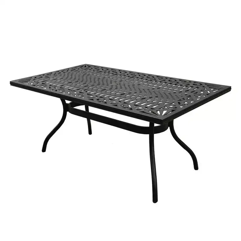 Ensemble de salle à manger de patio 7 pièces avec table rectangulaire en aluminium maillé extérieure ornée moderne de 173 cm et chaises à damier - Noir - Oakland Living