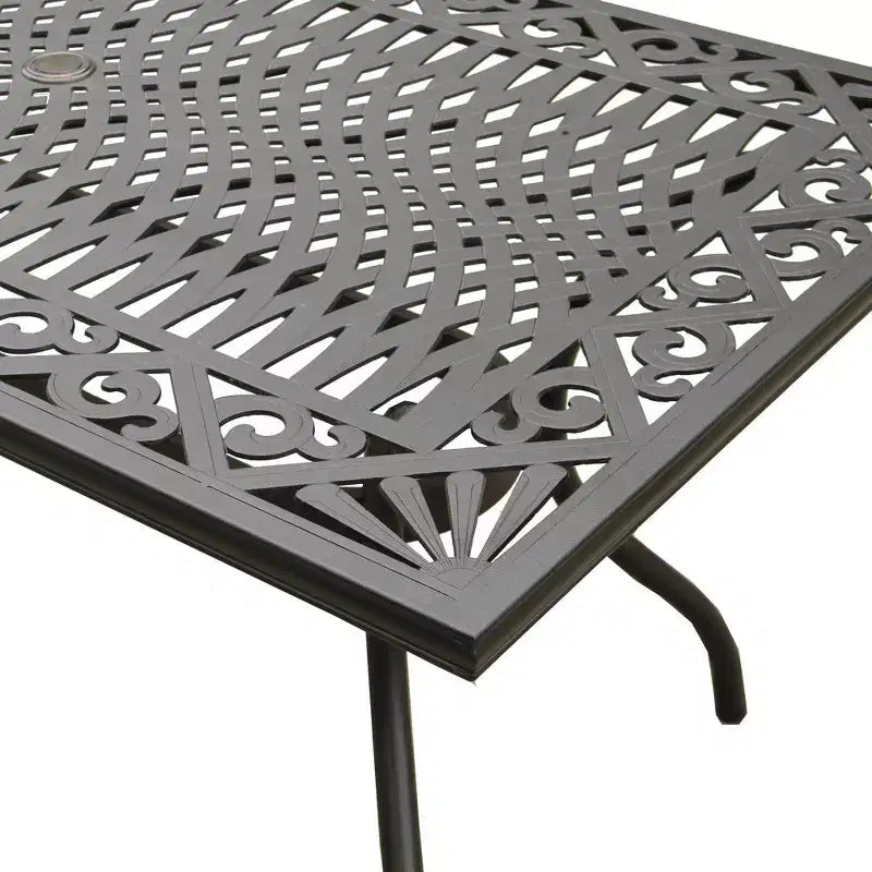 Ensemble de salle à manger de patio 7 pièces avec table rectangulaire en aluminium maillé extérieure ornée moderne de 173 cm et chaises à damier - Noir - Oakland Living
