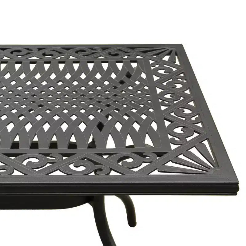 Ensemble de salle à manger de patio 7 pièces avec table rectangulaire en aluminium maillé extérieure ornée moderne de 173 cm et chaises à damier - Noir - Oakland Living