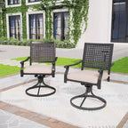 Ensemble de repas extérieur 5 pièces avec chaises pivotantes et coussins et table ronde en métal avec trou pour parasol - Noir - Captiva Designs
