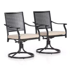 Ensemble de repas extérieur 5 pièces avec chaises pivotantes et coussins et table ronde en métal avec trou pour parasol - Noir - Captiva Designs