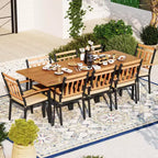 Costway 9 PCS Patio Dining Set with 8 Chairs Acacia Wood Table Top Umbrella Hole for Yard