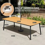 Crestlive Products 7pc Outdoor Dining set for 6 People Patio Rectangle Table Aluminum Frame with Wood-Like Tabletop and Umbrella Hole