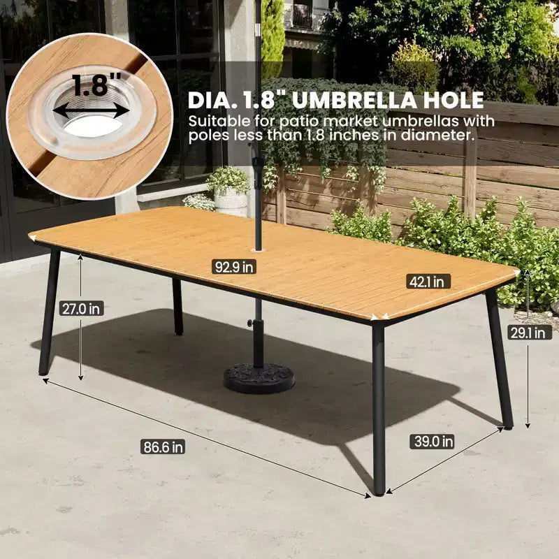 Crestlive Products 7pc Outdoor Dining set for 6 People Patio Rectangle Table Aluminum Frame with Wood-Like Tabletop and Umbrella Hole