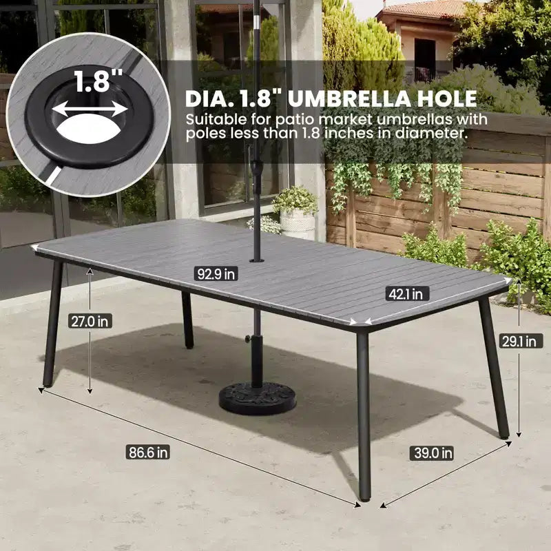 Crestlive Products 7pc Outdoor Dining set for 6 People Patio Rectangle Table Aluminum Frame with Wood-Like Tabletop and Umbrella Hole