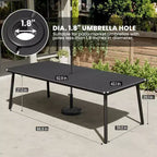 Crestlive Products 7pc Outdoor Dining set for 6 People Patio Rectangle Table Aluminum Frame with Wood-Like Tabletop and Umbrella Hole