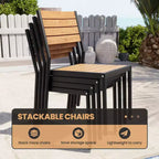 Crestlive Products 7pc Outdoor Dining set for 6 People Patio Rectangle Table Aluminum Frame with Wood-Like Tabletop and Umbrella Hole
