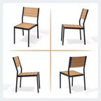 Crestlive Products 7pc Outdoor Dining set for 6 People Patio Rectangle Table Aluminum Frame with Wood-Like Tabletop and Umbrella Hole