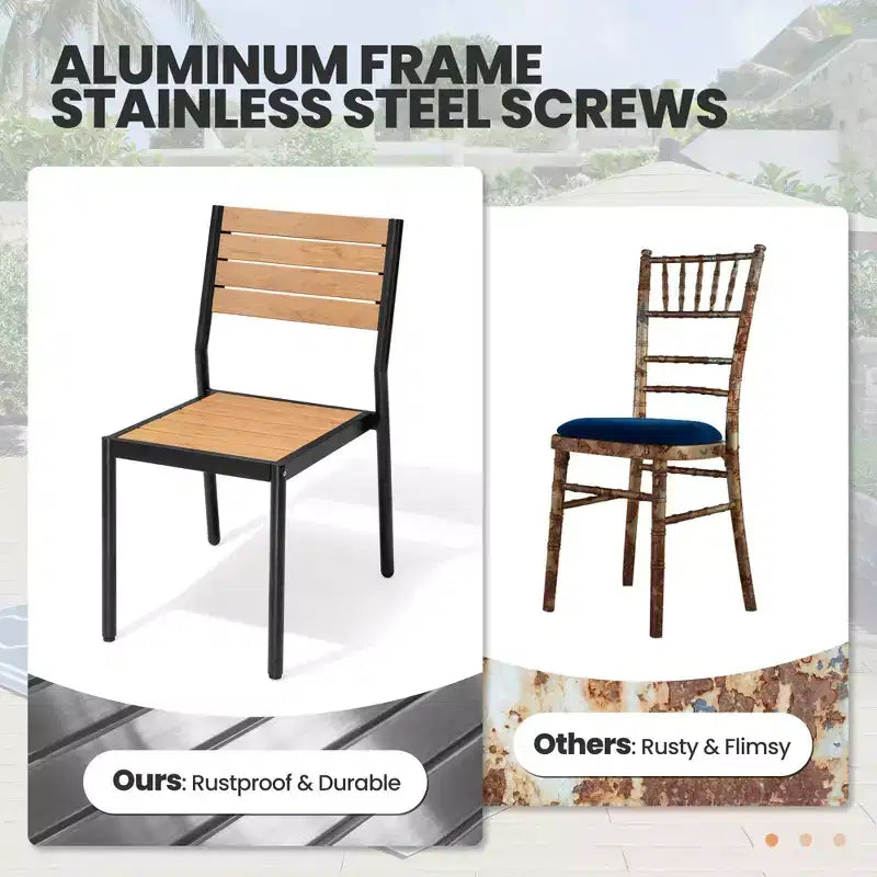 Crestlive Products 7pc Outdoor Dining set for 6 People Patio Rectangle Table Aluminum Frame with Wood-Like Tabletop and Umbrella Hole