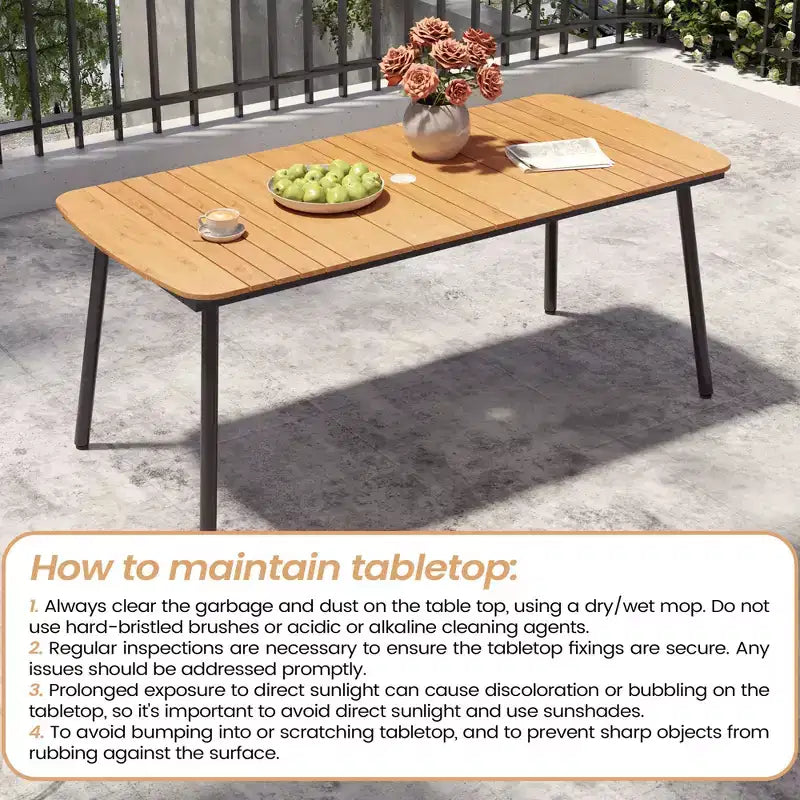 Crestlive Products 7pc Outdoor Dining set for 6 People Patio Rectangle Table Aluminum Frame with Wood-Like Tabletop and Umbrella Hole