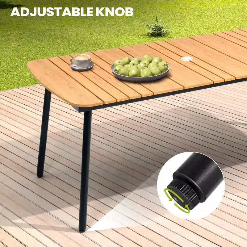 Crestlive Products 7pc Outdoor Dining set for 6 People Patio Rectangle Table Aluminum Frame with Wood-Like Tabletop and Umbrella Hole