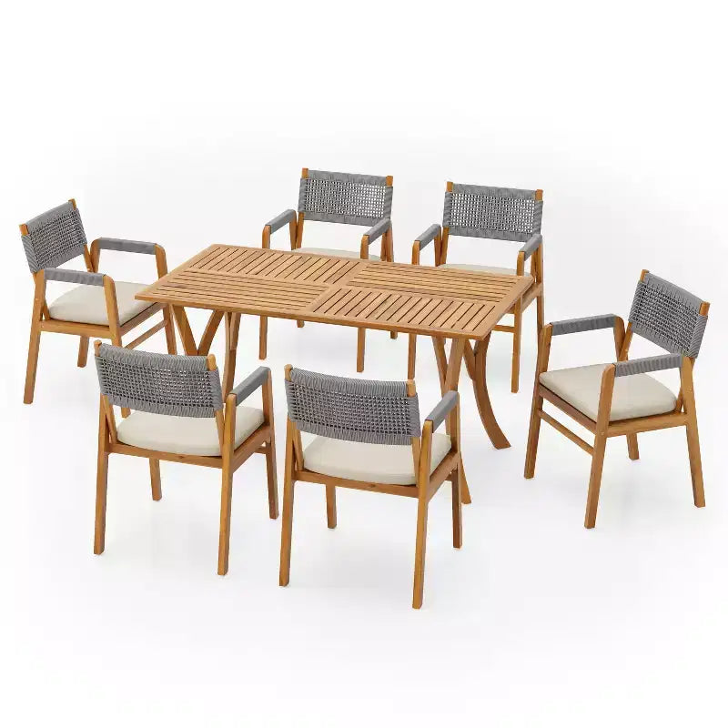 Christopher Knight Home Holomn, ensemble de salle à manger de jardin rustique en 7 pièces en acacia avec coussins