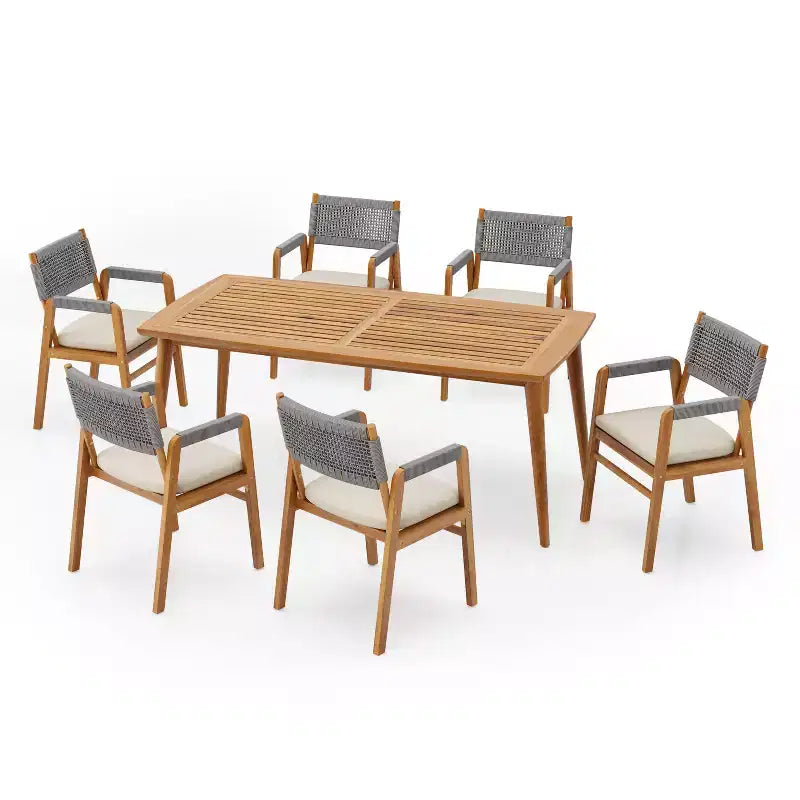 Christopher Knight Home Quinn Set da pranzo imbottito da esterno in acacia con 7 pezzi e design a doghe