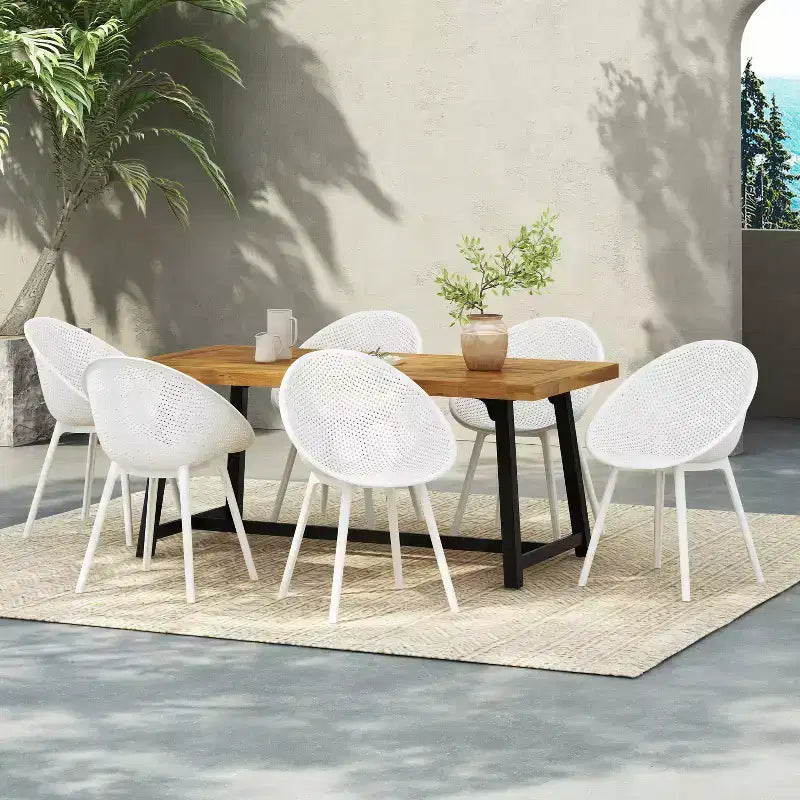 Ensemble de salle à manger d'extérieur moderne 7 pièces Virella en bois d'acacia et polypropylène Christopher Knight Home
