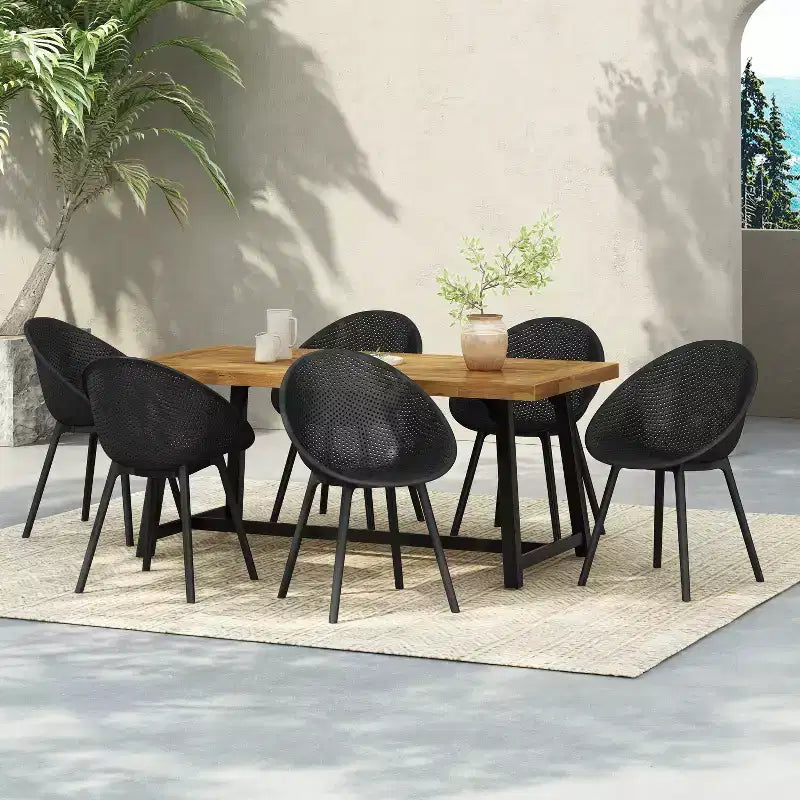 Ensemble de salle à manger d'extérieur moderne 7 pièces Virella en bois d'acacia et polypropylène Christopher Knight Home