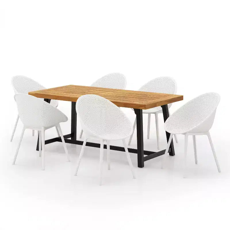 Christopher Knight Home Virella Set da Pranzo da Esterno Moderno di 7 Pezzi in Legno di Acacia e Polipropilene